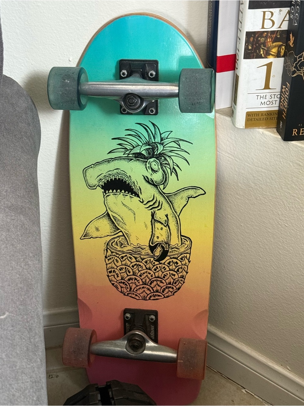 Gradient Shark Pineapple Skateboard Wall Art - Turquoise, Yellow & Pink